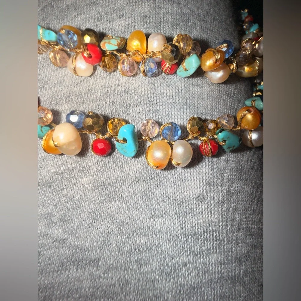 Vintage Real pearl turquoise Jasper and other stones in 925 Beaded Necklace